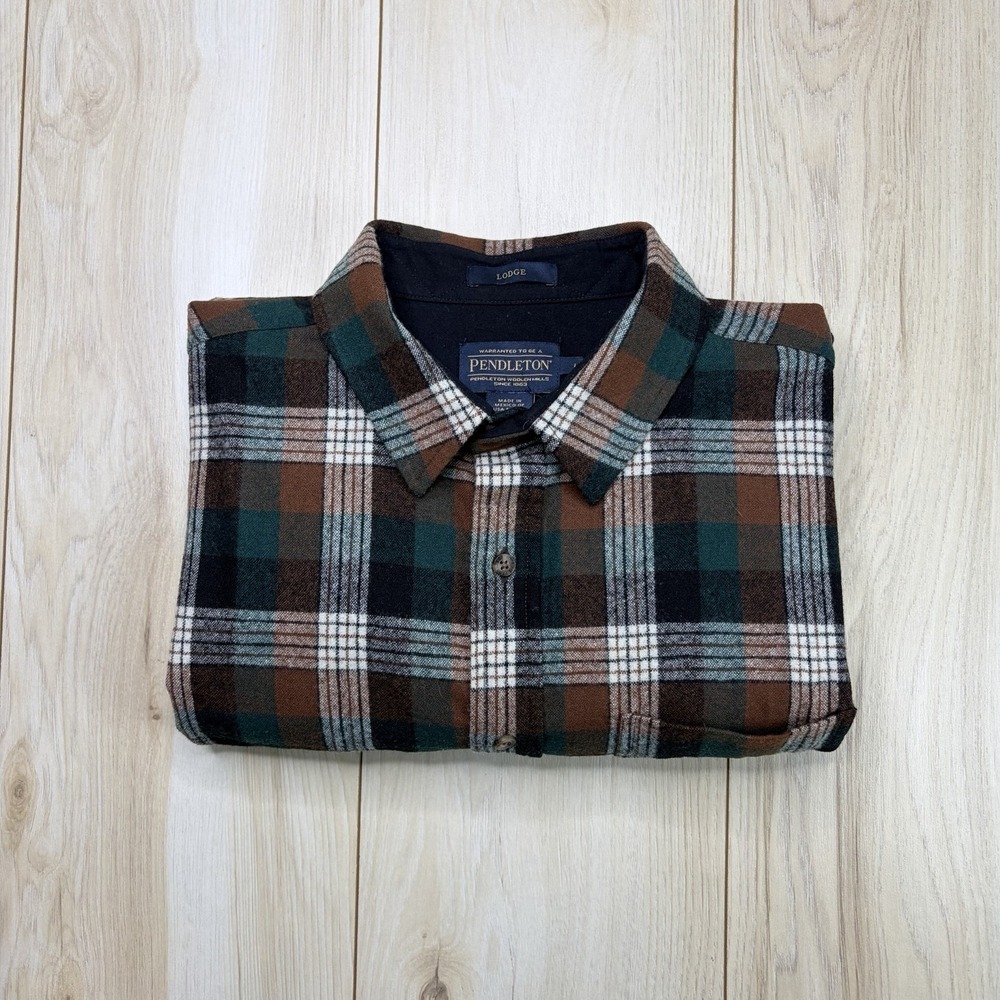 Pendleton Mens Virgin Wool Lodge Button Up Plaid Shirt Size Large Multicolor